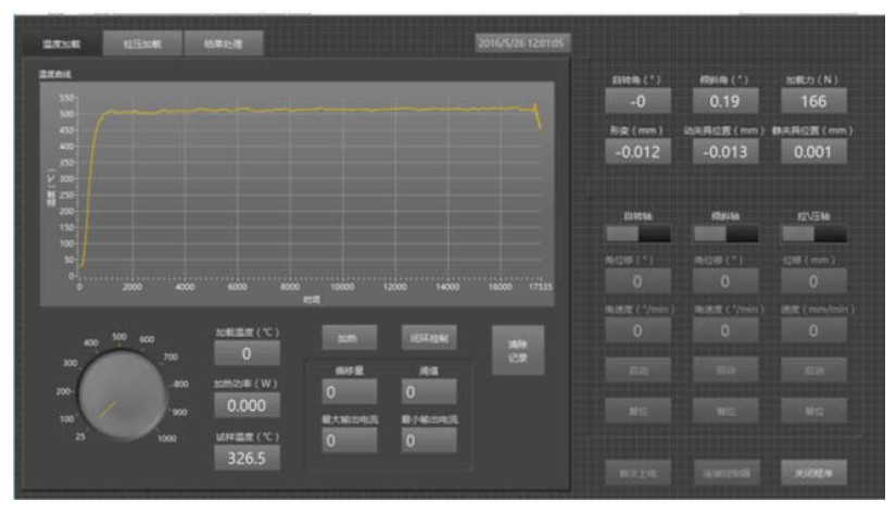 高溫拉力試驗(yàn)機(jī)溫度加載控制控制界面
